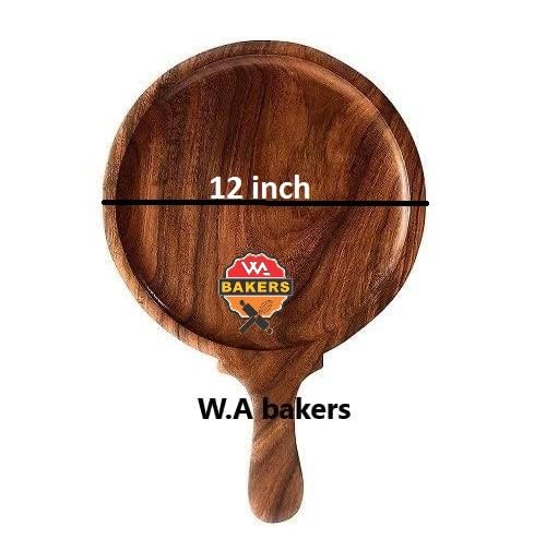 Image of W.A Bakers Wooden Round Pizza Bat with Handle /Bat /Board (Brown) Large (12 inch)