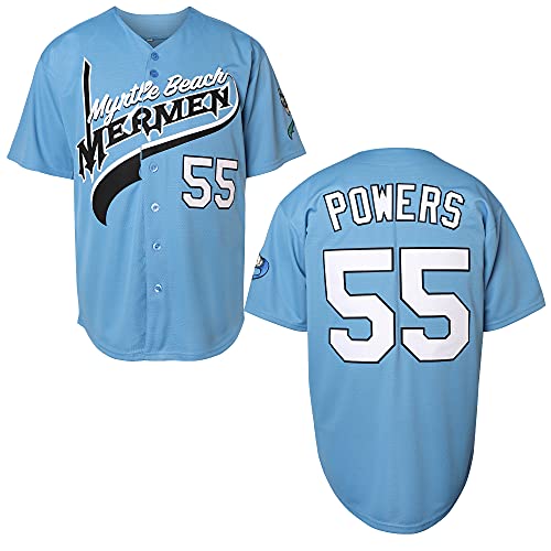 Villa Kenny Powers Baseball Jersey #55 Myrtle Beach Mermen Stitched Men Movie Baseball Jersey Blue Green (55 Powers Blue, X-Large)