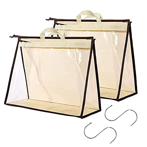 Handtaschen-Organizer, Staubbeutel, Geldbörse, Aufbewahrung, 2 Packungen, transparente Aufbewahrungstasche, Reißverschluss, hängende Staubbeutel für Handtaschen mit S-förmigen Haken Cover