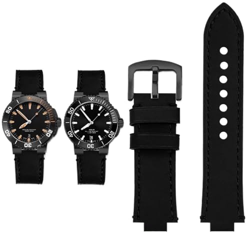 Bracelet montre en cuir pour Oris Aquis 7730 7740 noir 24mm