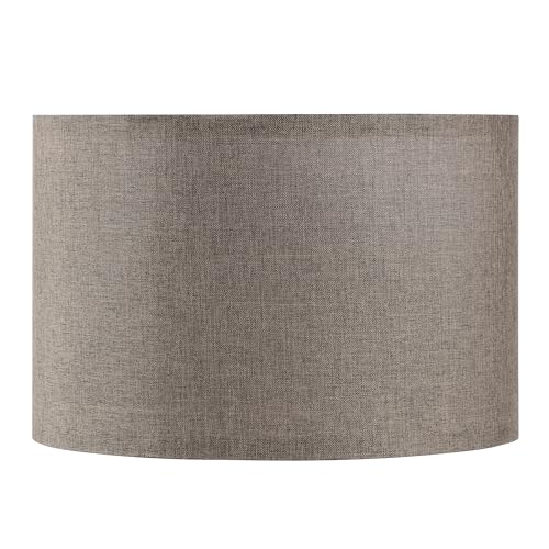 Image of Aspen Creative 38303-2, K /D Hardback Drum Contemporary Collapsible Spider Shade, 12 inch Top x 12 inch Bottom x 8 inch Height, Iron Linen Fabric With Black Trim, Set of 2