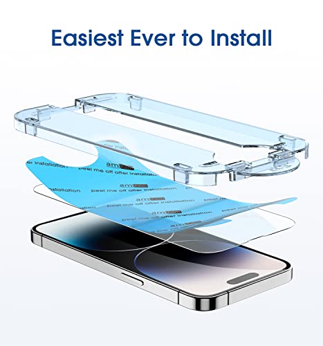 Image of amFilm OneTouch for iPhone 14 Pro Max Screen Protector 6.7'' Tempered Glass | Auto-Alignment, 30s Install, Bubble Free, 9H Hardness, Scratch & Drop Protection, HD Clear, Case Friendly, 2 Pack (14P-6.7'')