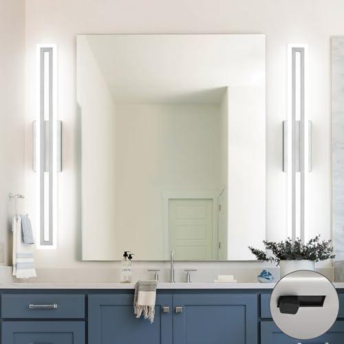 Image of SOLFART Bathroom Lighting Fixtures Over Mirror 32 Inch Brushed Nickel Led Vanity Light 5 Color Adjustable 5CCT