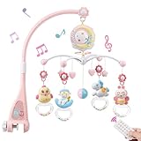 BOBXIN Baby Musical Crib Mobile for Bassinet with Projector and Night Light,150 Music,Timing Function,Take Along Mobile Musical Box and Rattle,Toy for Newborn Girls Boys