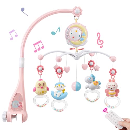 Image of BOBXIN Baby Musical Crib Mobile for Bassinet with Projector and Night Light,150 Music,Timing Function,Take Along Mobile Musical Box and Rattle,Toy for Newborn Girls Boys