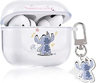 Cute Case Compatible with AirPods Pro Clear with Big Ear Blue Dog Design Cover with Funny Kawaii Anime Keychain for Women Girls Kids Soft Silicone Cover for AirPod Pro