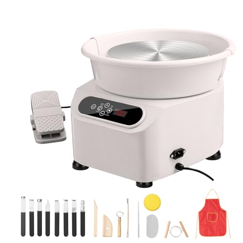 Happybuy 11 Inch Pottery Wheel, 450W Electric Ceramic Wheel with Foot Pedal & LCD Touch Screen, Direct Drive DIY Pottery Forming Machine, White