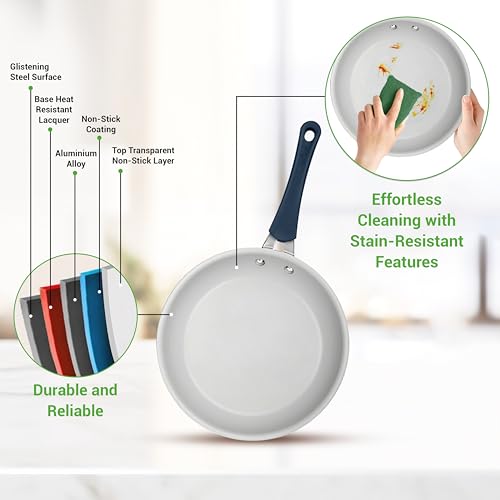 Nutrichef 20 Piece Pots and Pans Set, Bakeware and Cookware Set, Induction Hob Pots Set w/Lids, Non Stick Set, Heat Safe Silicone Handles, Saucepan, Frying Pans, Muffin Tin, Cookie Tray, Utensil-Navy