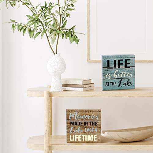2-Pcs-Summer-Lake-House-Decor-Memories-at-The-Lake-Life-Is-Better-at-The-Lake-Box-Sign-Wooden-Motivational-Decor-Rustic-Lake-Cabin-Home-Wall-Decor-Primitive-Country-Lake-Sign-Farmhouse-Kitchen-Decor 2 Pcs Summer Lake House Decor Memories at The Lake Life Is Better at The Lake Box Sign Wooden Motivational Decor Rustic Lake Cabin Home Wall Decor Primitive Country Lake Sign Farmhouse Kitchen Decor