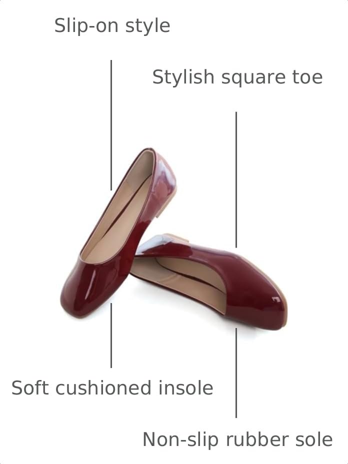 Image of ChaiRong Zhou Women Square Toe Ballets Flats Comfort Slip On Walking Shoes for Driving