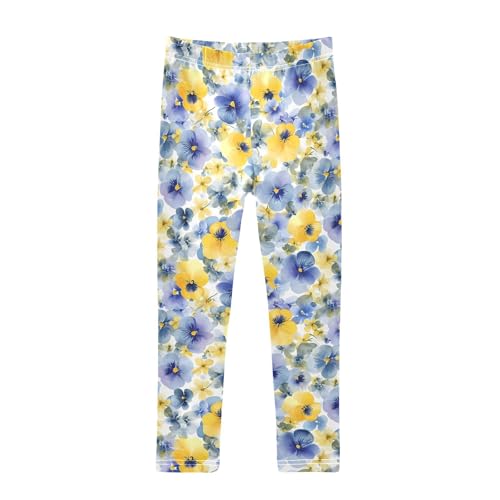 ALAZA Girls' Leggings Children's Yoga Pants Skinny Printed Dance Pansy Flowers Comfortable 4T