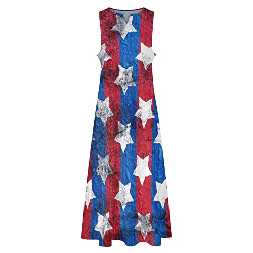 Casual Maxi Dress For Women Summer Women Suitable Loose Elegant Long Dress Sleeveless Split Beach Floral Dresses Navy #TOP3