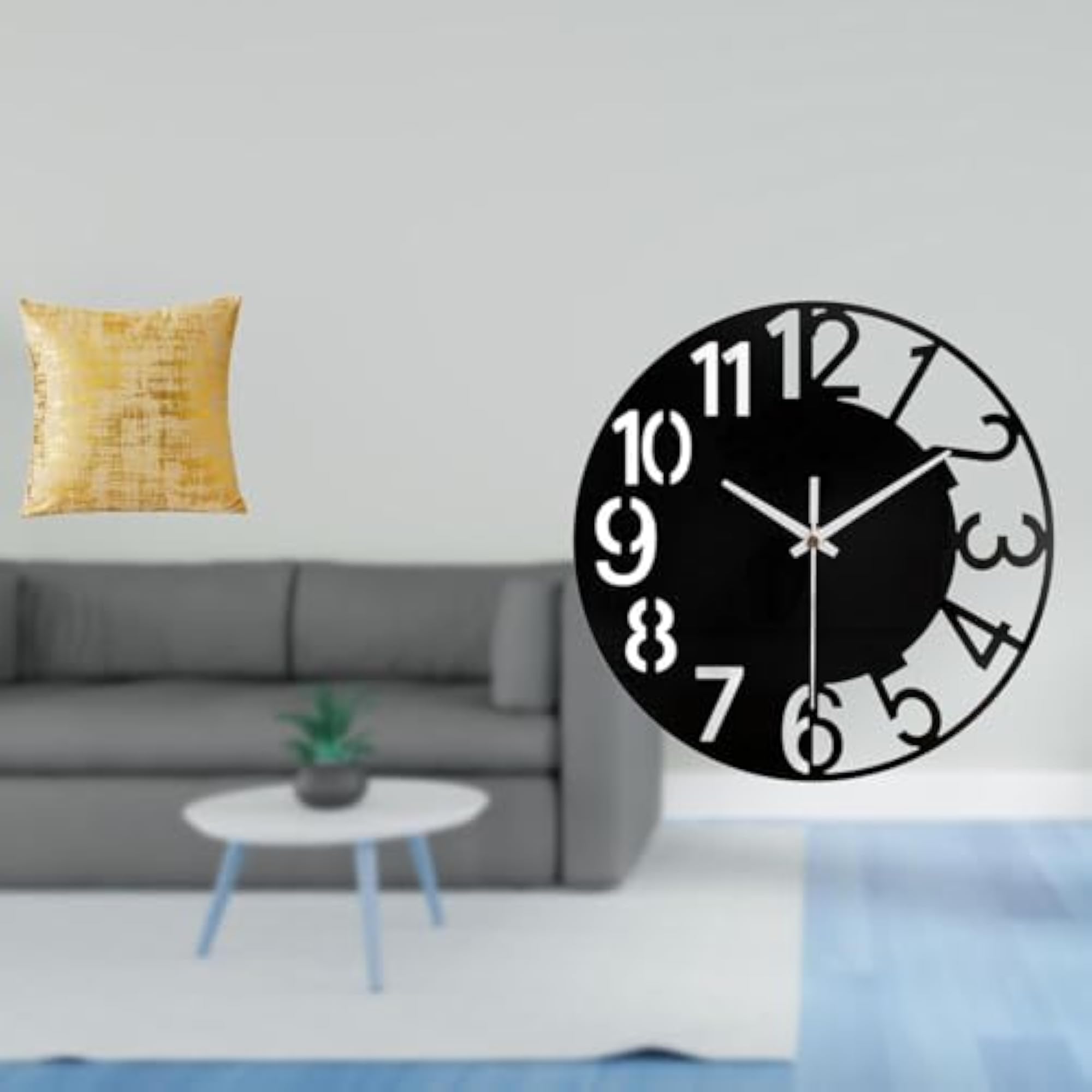 Elegant Square Cushion Cover and Silent Acrylic Wall Clock
