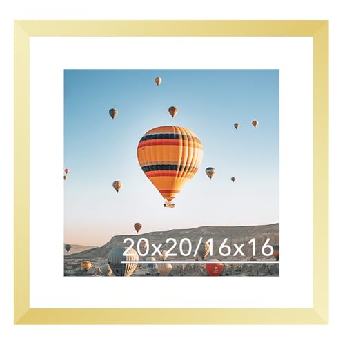 Image of JCJMY 20x20 Picture Frame Gold with 16x16 Mat, Display Photo 16x16 with Mat or 20 x 20 Without Mat, Wall Hanging Large 20x20 Poster Frame with Shatter Resistant Plexiglass,Gold