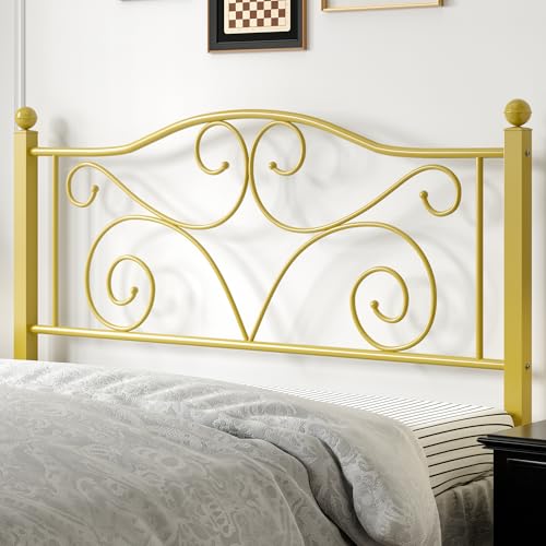 Image of VECELO Queen Size Bed Frame with Headboard and Footboard, Heavy Duty Metal Slat Support, Platform Mattress Foundation, No Box Spring Needed, Easy Assembly, Gold