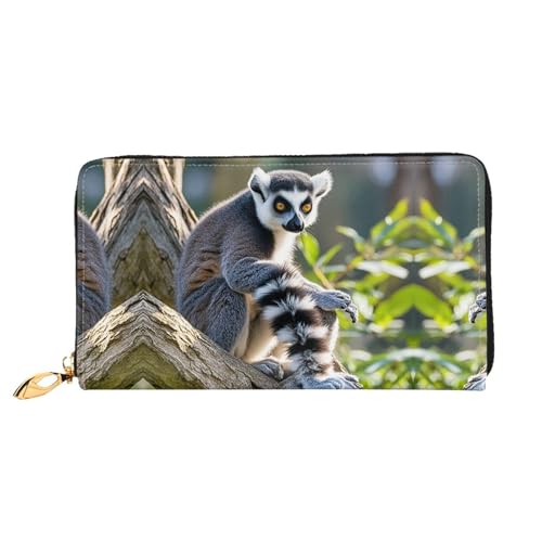 Portefeuille en cuir pour femme Ringtailed Lemur long et ultra fin avec porte-cartes