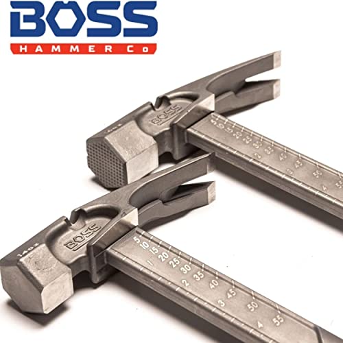 Boss Hammer Pro Series Titanium Hammer with Over-Molded No-Slip Rubber Grip - 14 oz, Construction Grade, Dual Side Nail Pullers, Smooth Faced - BH14TIS