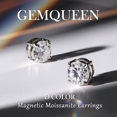 Moissanite Magnetic Earrings for Men Women : 18K White Gold Plated Hypoallergenic Stainless Steel Non Piercing Clip on Fake Earrings Studs Dainty Moissanite Earring Jewelry D Color VVS12