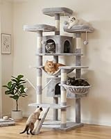 Hey-brother Kratzbaum groß, 180 cm XXL Katzenbaum, Kratzbaum Grosse Katzen Stabil mit Sisalseil, große Kratzbrett, Korb, 3 Plattform and 2 Haus, Hellgrau EMPJ034W