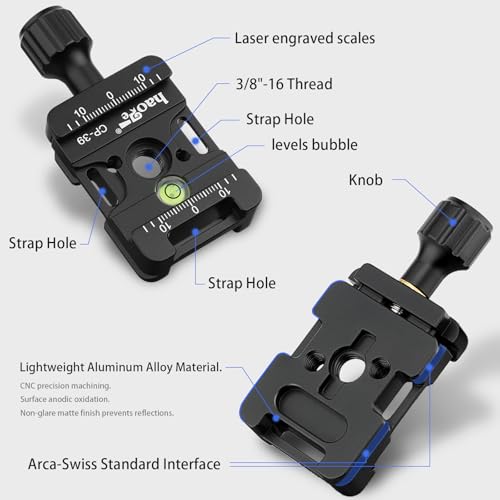 Haoge CP-39 Screw Knob Quick Release Clamp Adapter with Hand Strap Hole Bosses Boss Slot fit RRS Sunwayfoto Kirk Benro Arca Swiss Tripod or Monopod Head on Canon Nikon Sony Pentax Fujifilm Camera DSLR