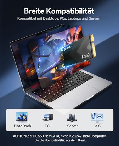 ORICO 2TB mSATA SSD SATA III, 5 Gbps 3D NAND Internes Solid State Laufwerk für Laptops Ultrabooks Desktop-ZH10