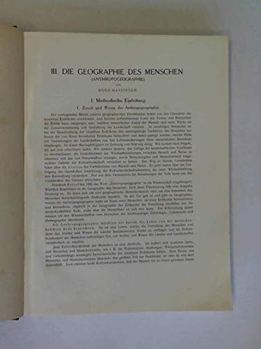 III. Die Geographie des Menschen (Anthropogeographie)