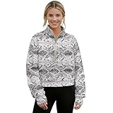 Hawapod Womens Half Zip Pullover Snake Print Long Sleeves Casual Thumb Holes Pullover Stand Collar Crop Gray Sweatshirts For Women