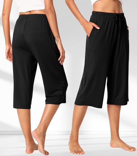 Image of WiWi Bamboo Viscose womens capri pants Wide Leg Pajama Super Soft Lounge knit Sleep shorts Cooling Pj Bottoms S-XXL