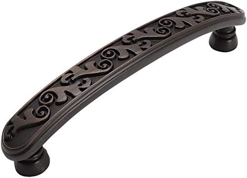 Cosmas 4298ORB Oil Rubbed Bronze Floral Cabinet Hardware Handle Pull - 3-3/4" Inch (96mm) Hole Centers - 10 Pack