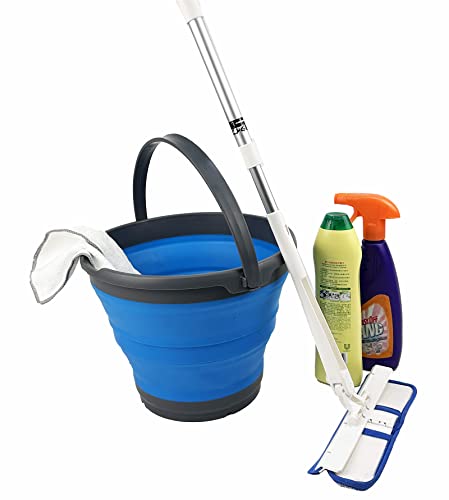 Image of SAMMART 10L (2.6 Gallon) Collapsible Plastic Bucket - Foldable Round Tub - Portable Fishing Water Pail - Space Saving Outdoor Waterpot, Size 33cm Dia (Grey /Cerulean)