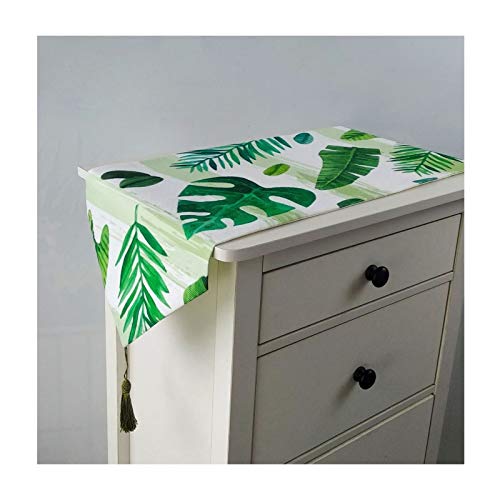 Lieson Chemin de Table en Coton et Lin Vert, Chemin Table Noël Feuilles Tropicale Chemin de Table 32x160CM Cover