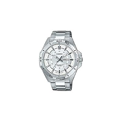 Casio MTD-1085D-7A Men's Stainless Steel Analog Watch, Silver Dial, Day-Date Display, 10-Year Battery, WR 100M