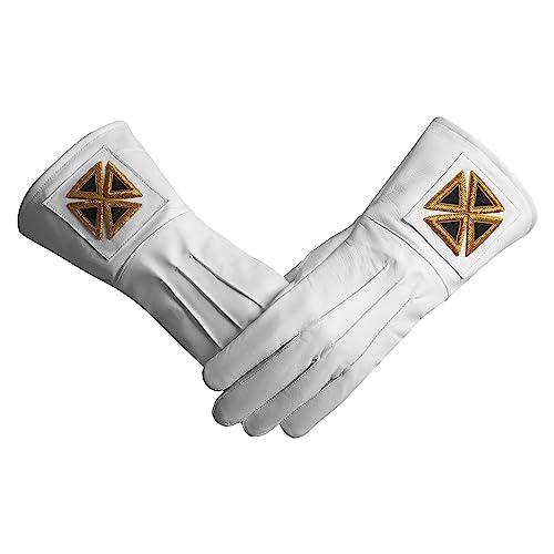 BRICKS MASONS Knights Templar Commandery Gauntlet - Leather Machine Embroidery Emblem