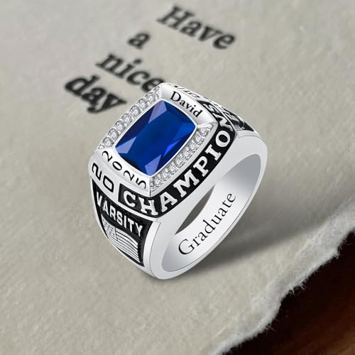 Custom Class Ring 925 Sterling Silver Personalized Birthstone Engraved Graduation Ring 2025 Gift for Men Classmates Teachers Friends3