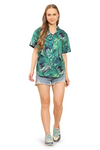 Image of Womens Casual Shirt Soft Beach Shirts Floral Tropic Print V Neck T-Shirt Short Sleeve Button Up Tops