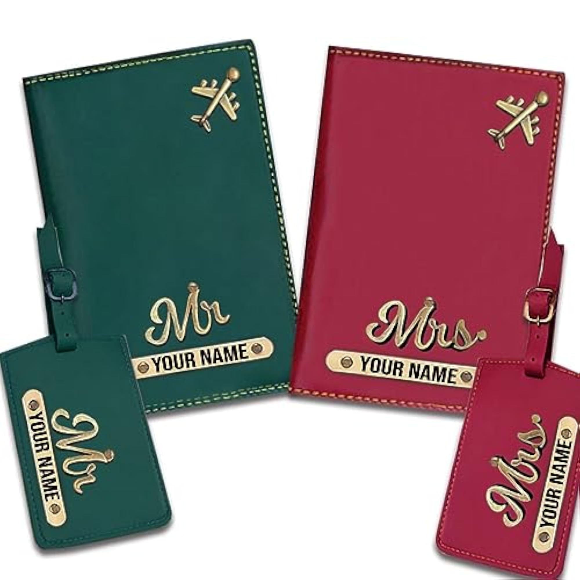 Leather Passport Cover for Couple with Luggage Tag
