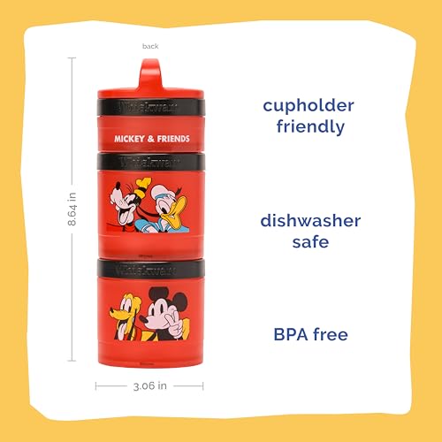 Image of Whiskware Disney Mickey Mouse and Friends Stackable Snack Containers for Babies, Toddlers, and Kids, 3 Stackable Snack Cups for School and Travel, Cupholder Friendly, Classic!