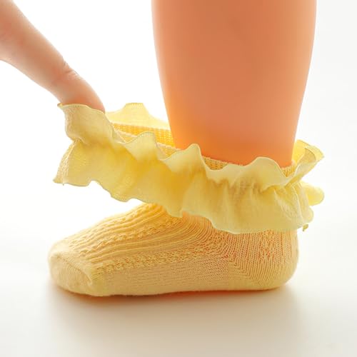 Baby Girls' Ruffle Socks Toddler Lace Frilly Dress Sock Newborn Soft and Breathable Cotton Eyelet Sock 4 Pack4