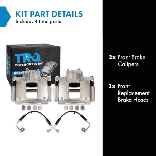 Image of TRQ Front Brake Caliper Set Zinc Coated Brackets Hoses Compatible with 2007 Jeep Wrangler