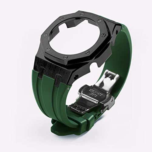 Image of GA2100 Stainless Steel Watch Case with Metal Watchband and Rubber Strap Mod Kit - Compatible with GA-2100 /GA-2110 /GA-B2100 Series - Watch Part Replacement