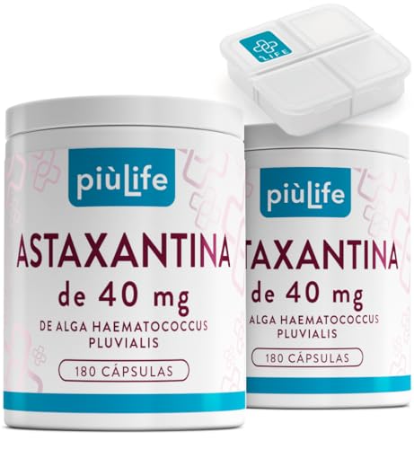 Astaxantina Natural Pura 360 Cápsulas PiùLife, Astaxanthin 40 mg De Alga Haematococcus Pluvialis, Antioxidante Natural Contra Los Radicales Libres, Suplemento Piel, Vista, Alta Biodisponibilidad