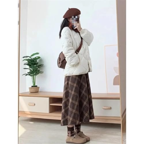 Women's Vintage High-Waisted, Plaid, Loose-Fitting, Hip-Hugging Wool Midi A-Line Skirt3