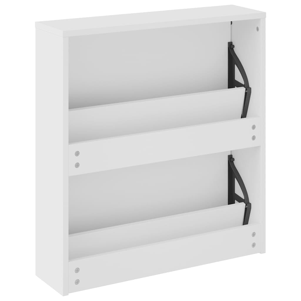 Szafka na buty z lustrem, wysoki połysk, biała, 63 x 17 x 67 cm, 2 składane półki, regał na buty do korytarza, przedpokoju, sypialni, organizer do zamkniętego przechowywania 6-8 par butów