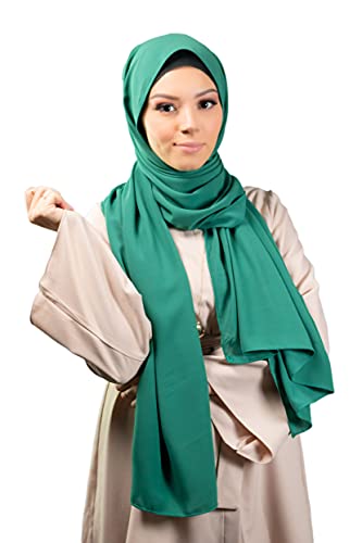 Lamis Hijab - Hijab mousseline de soie opaque format maxi 200X70 pour femme musulmane voilée (Vert émeraude) Cover