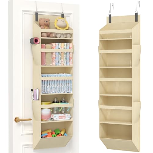 Lifewit Over the Door Storage Clear Hanging Organiser with 4 Side Pockets Anti Tilt 40 lbs Load Behind Door for Dorm University Essentials Room Bedroom Nursery Beige 5 Shelf 1 Pack