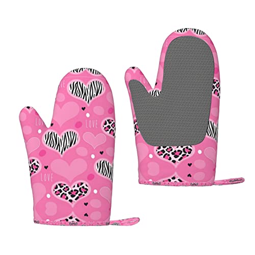 Horno de guantes de horno de silicona con estampado de corazón de amor, para barbacoa, juego de cocina para hornear, barbacoa, guantelete de microondas Cover