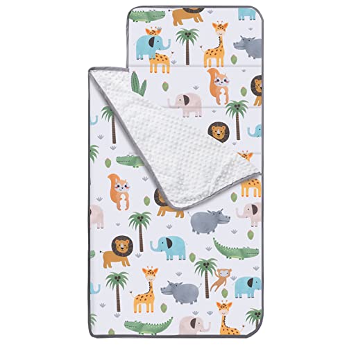 SMTTW Nap Mat with Removable Pillow & Fleece Blanket, Extra Long Toddler Nap Mats for Daycare-Measures 55 x 23 x 2 Inches, Kids Sleeping Mat Toddler Sleeping Bag,Animal
