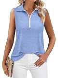 TICTICMISS Womens Tank Tops Zipper V Neck Sleeveless Tops Dressy Casual Summer Tops Polo Shirts Blue