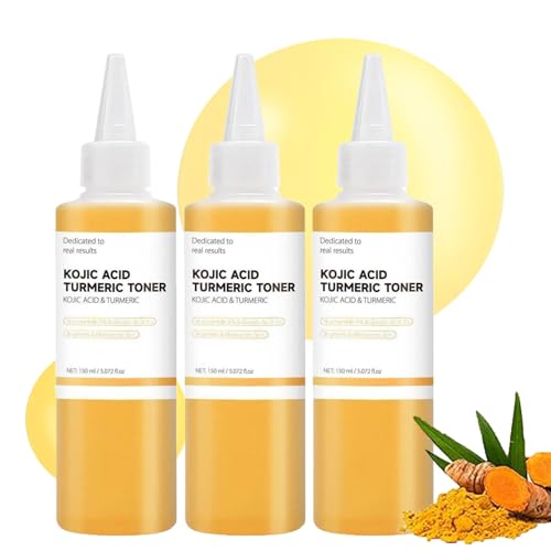 Kojic Acid Turmeric Toner, 150ml Turmeric Dark Spots Corrector Hydrating Toner, Dark Spots Serum for Face for Women, for Dry Oily Skin (3)