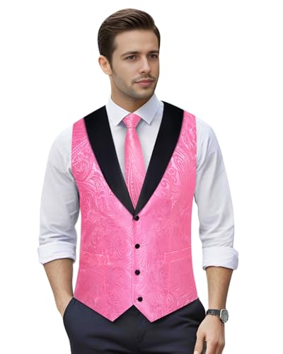 Image of DiBanGu Mens Paisley Suit Vest Silk Jacquard Waistcoat and Necktie Set Formal Shawl Collar Dress Vest 7PCS for Wedding Party